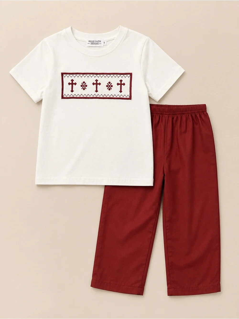 Rylee Faith Church Christ Cross Smoking Embroidery Boys Set 5T